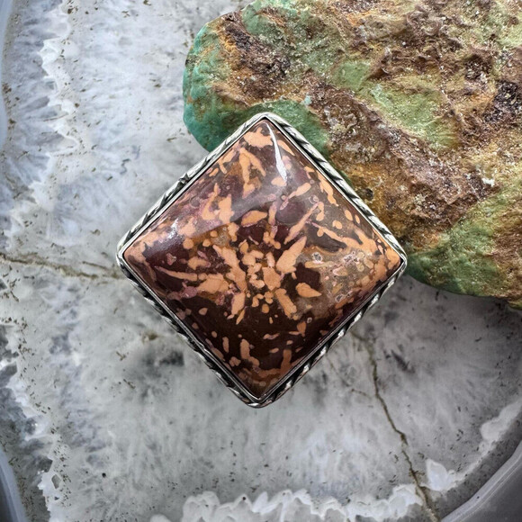 Sterling Silver Southwestern Style Square Mariam Jasper Ring Size 9.5 For Women - Picture 1 of 10
